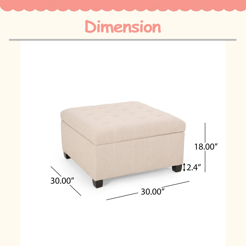 Upholstered Tufted Fabric Storage Ottoman,Modern Design, Wheat