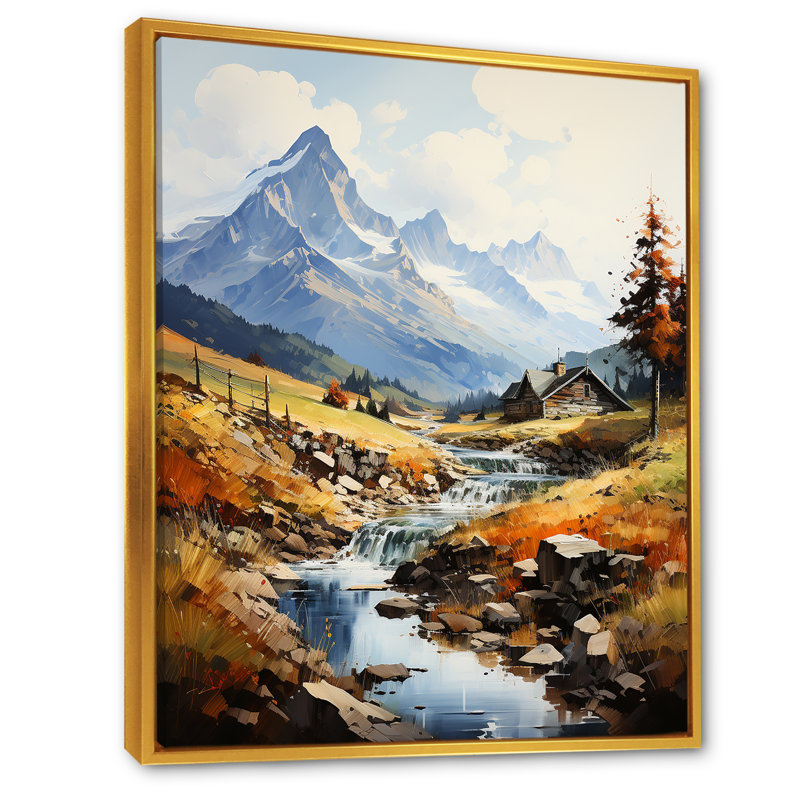 Paysage alpin du ruisseau Nostalgia, H 32 po x l 16 po x P 1 po, Cadre flottant doré