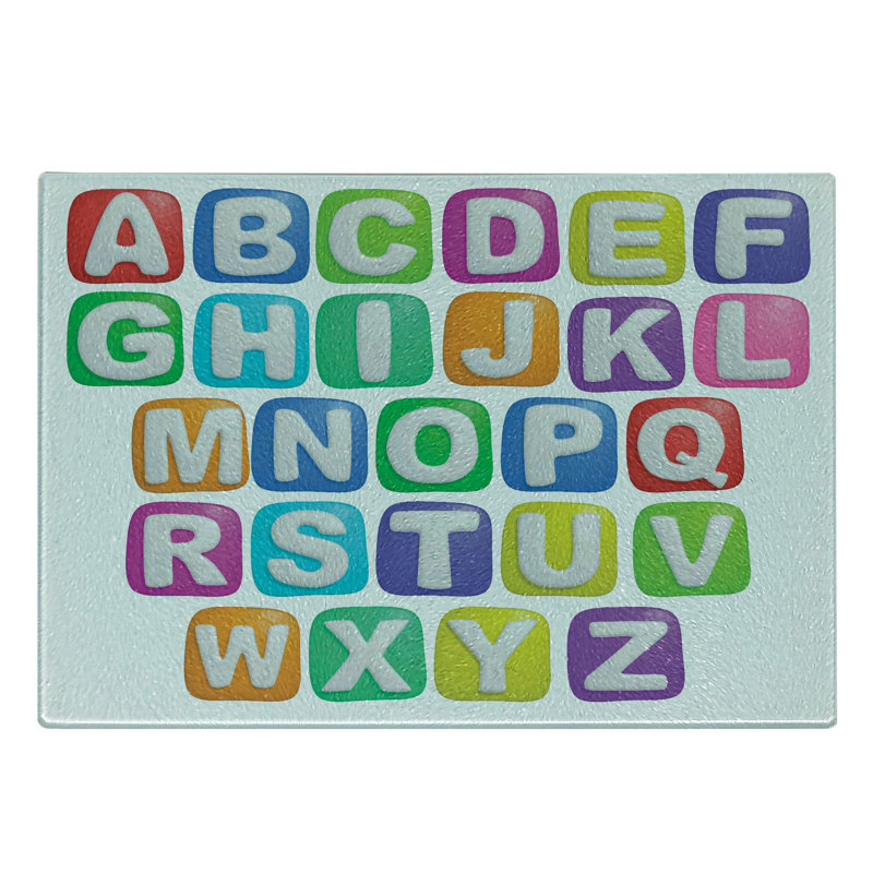 Ambesonne Letter Tempered Glass Cutting Board Colourful Alphabet Set Multicolor