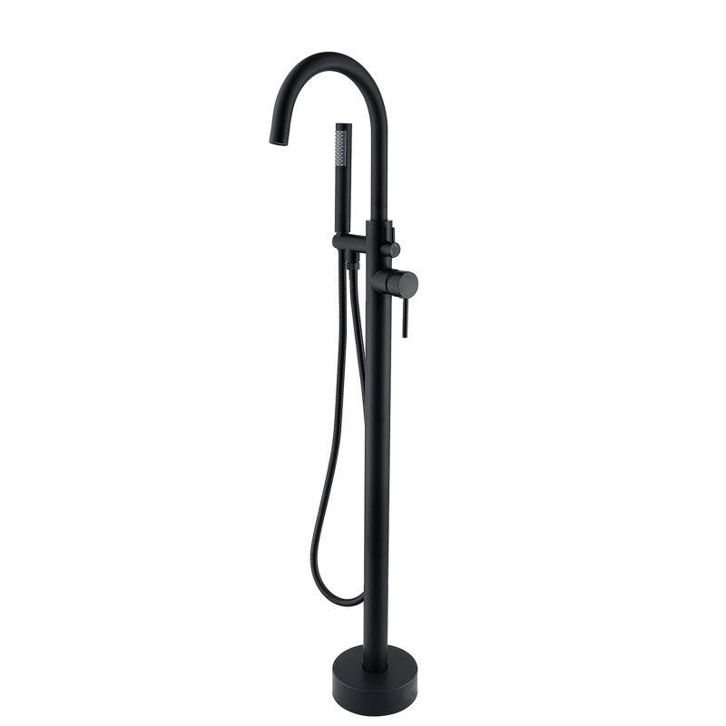 Robinet de baignoire autoportant en métal avec douche à main, assurance qualité noir mat