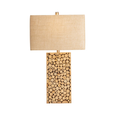 29.5" Wood Table Lamp With Tan Shade