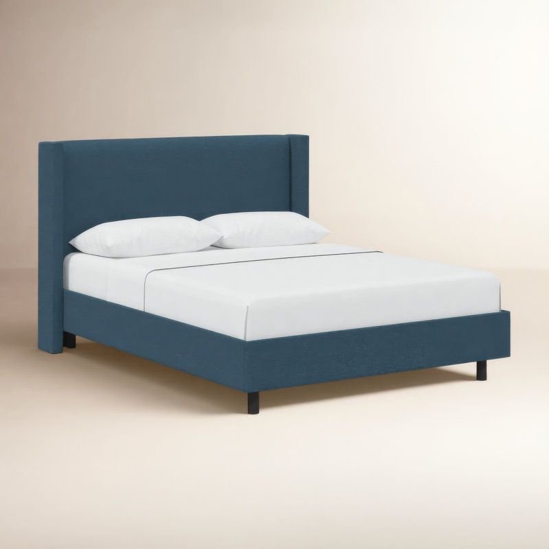 Hanson Upholstered Wingback Platform Bed, King, Zuma Navy Textured Linen