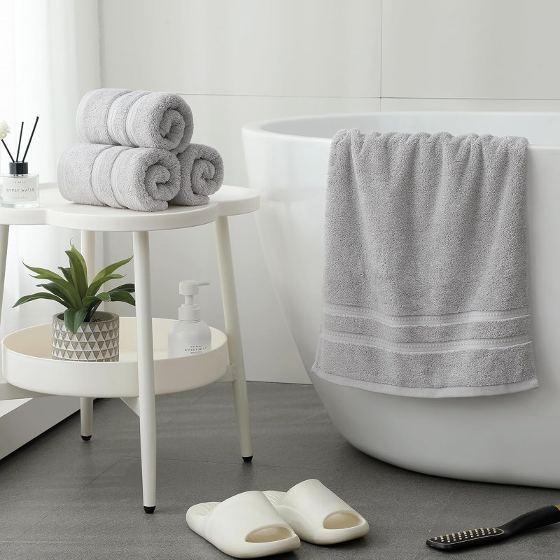 4 Pcs Premium Hand Towels 16"X28", 600 GSM 100% Ring Spun Cotton, Light Gray