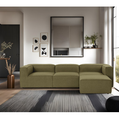 Stylish Corner Sofa, Green Linen Fabric, 116.5 x 26.0 x 72.8 inches | 100% Hornbeam Frame, 32 DNS Foam for Comfort | Sleek Plastic Legs, Perfect for Modern Living Rooms & Family Spaces, Durable & Elegant Design