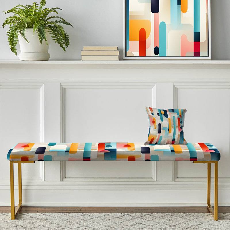 Contemporary Abstraction - Geometric Upholstered Gold Bench