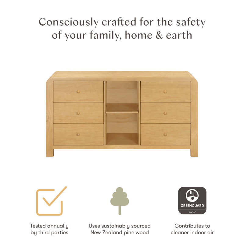 TipToe 6-Drawer Assembled Dresser with Cubbies, Honey