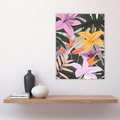 Tropical Exotic Lilies Monstera Design Wall Art Print