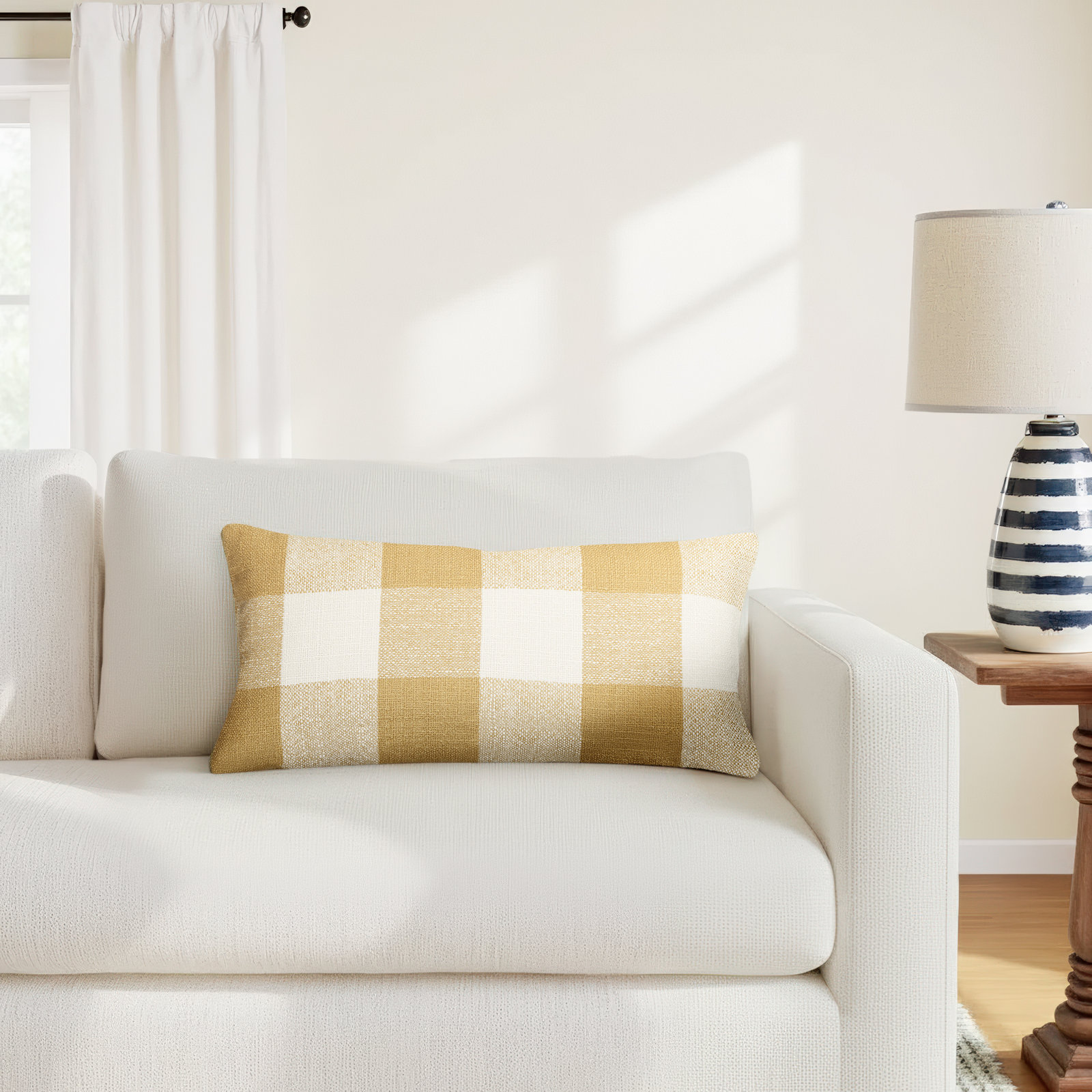 26" x 14" Throw Pillow, Feather, Yellow Checkered
