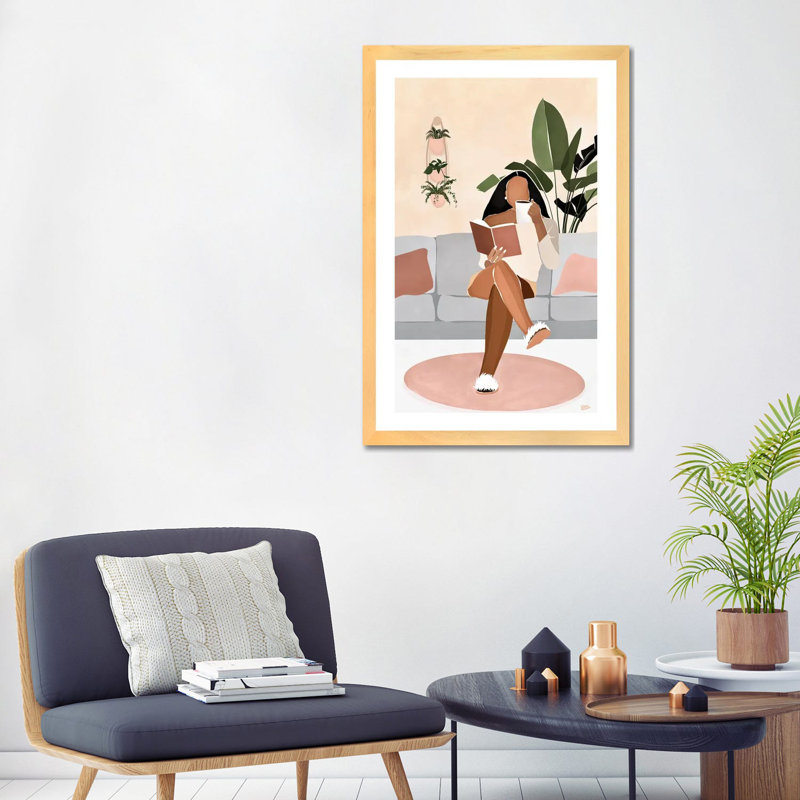 « Lounge » par Bria Nicole-impression d’art graphique, Toile avec cadre en bois beige, Blanc, H 32 po x l 24 po x P 1 po