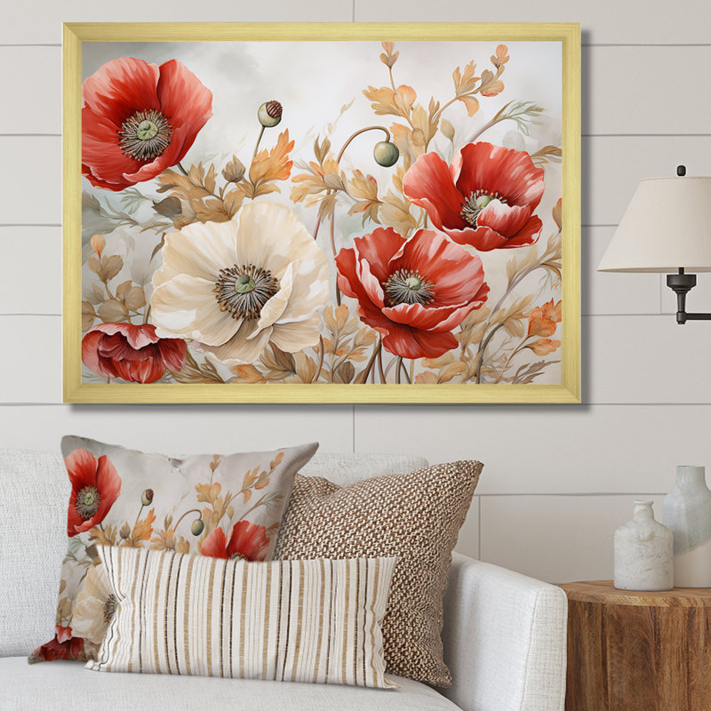 Charme des coquelicots dans Winter Delight II, Cadre doré simple, H 12 po x l 20 po x P 1 po