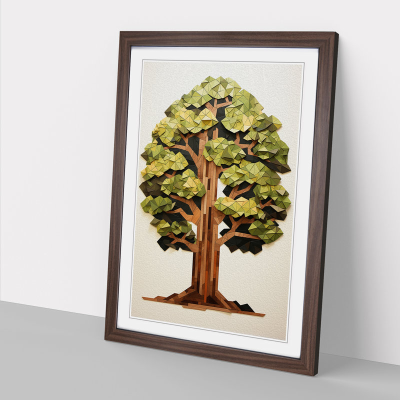 Oak Tree Geometric No.2 - Single Picture Frame Print on Wood, 64cm H x 46cm W x 2cm D, Walnut, Walnut