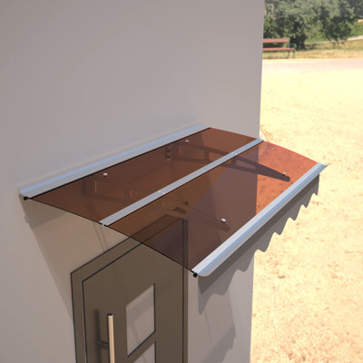 Auvent extérieur moderne - Toit en polycarbonate 150 x 86 cm, supports robustes en aluminium, protection UV 80, lambrequin chauffant de 150 cm de large x 86 cm de profondeur