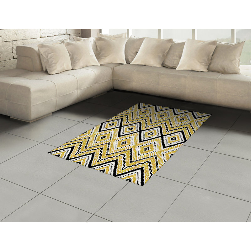 Ethnic High Density Long Fiber Poly Threads Decorative Area Rug Carpet, Rectangle 4' x 5'8"