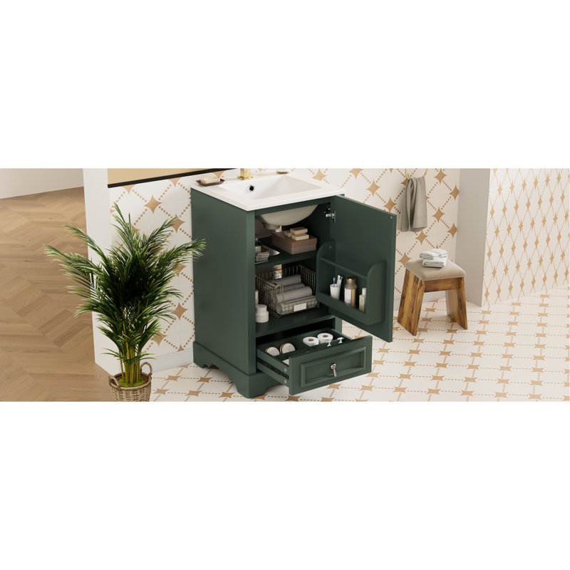 Meuble-lavabo de 50 cm pour petites salles de bain, avec lavabo en céramique, rangement astucieux et charnières à fermeture douce pour une utilisation silencieuse. Compact avec structure en bois massif, lavabo et système d'organisation.
