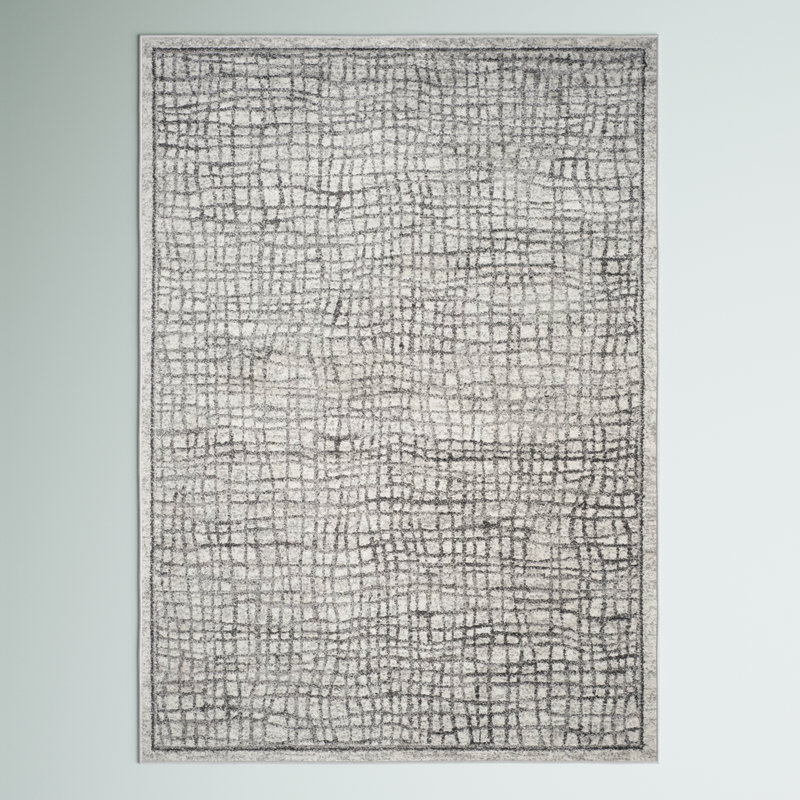 Tapis géométrique ivoire / argent Bethlyn, Rectangle 9 pi x 12 pi