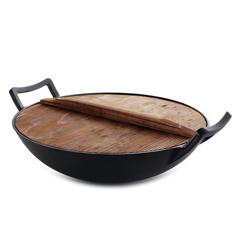 Nutrichef 14'' Non-Stick Cast Iron Wok with Lid & Reviews