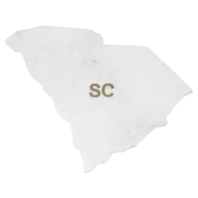 Lg Polished Marble "South Carolina" Cutting Board W/Brass State Abbreviation