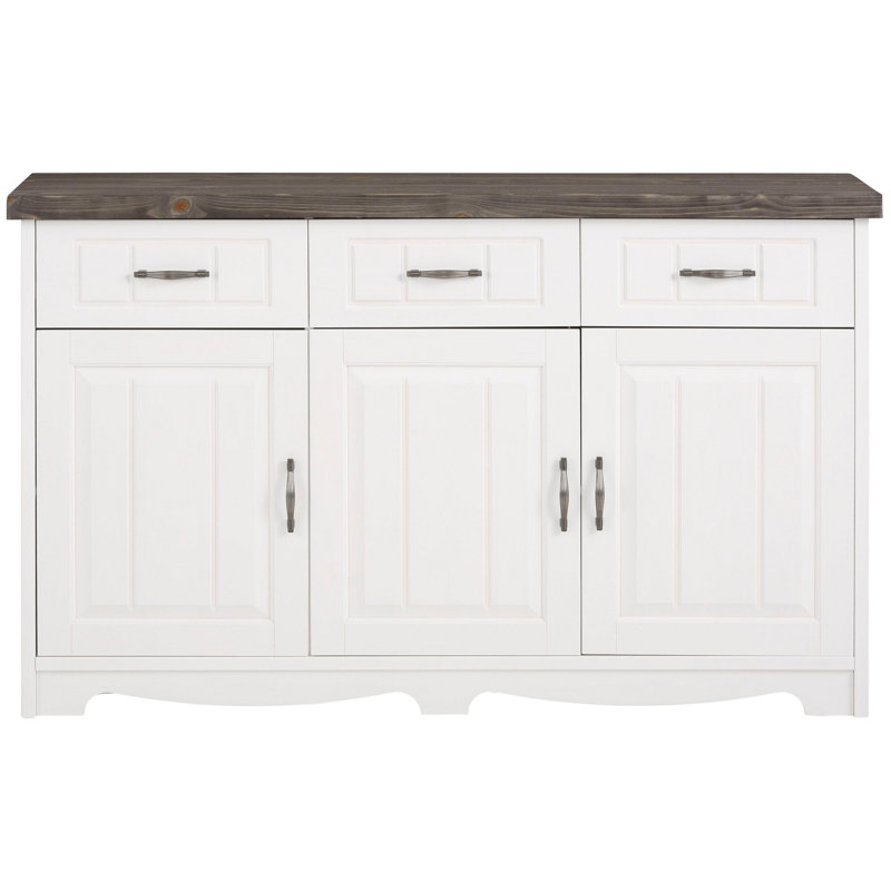 148cm Solid Wood Sideboard, White/Grey