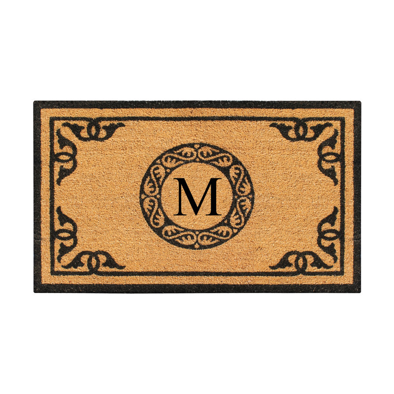 Albertina Natural Coir and PVC backing Hand Crafted by Artisans Geneva Monogrammed Floral Entry Doormat 24" x 39", M