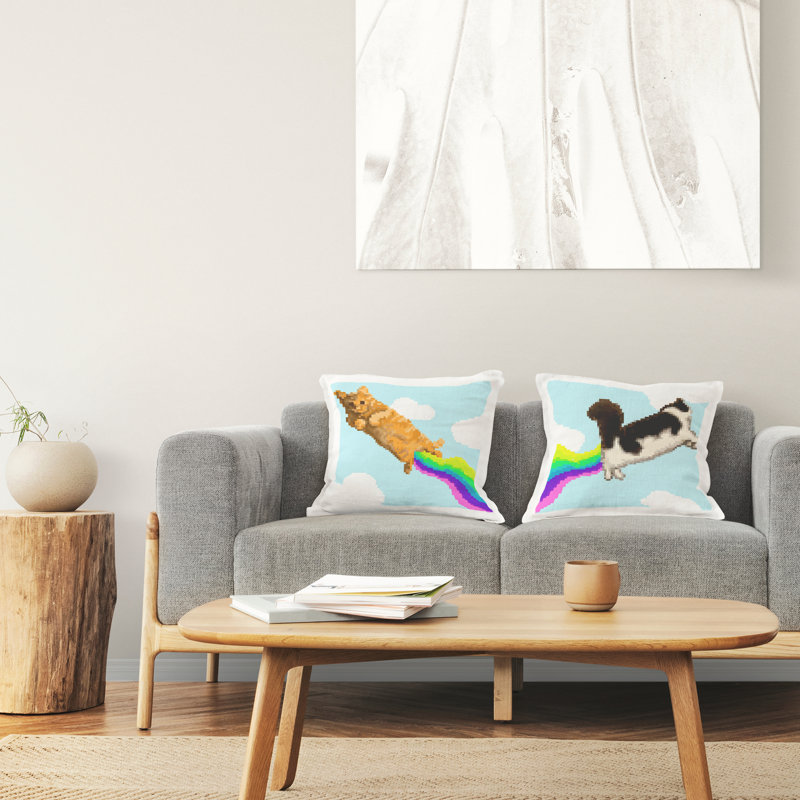 Coussin Stupell Industries Pixel Cats with Rainbows par June Erica Vess (ensemble de 2)