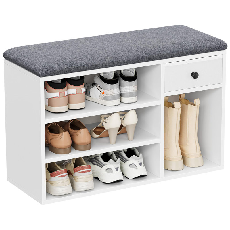 7 Pair Shoe Storage Bench, White/Grey