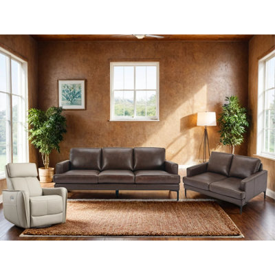 3-Piece Modern Top Genuine Leather Extended Seat Depth Sofa Living Room Set With Sturdy Metal Leg -  Bonzy Home, CD0292-SS061-1+2+3