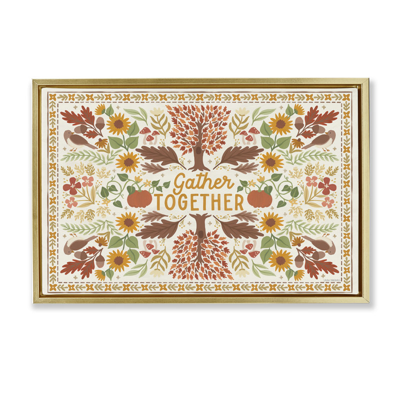 Toile «Gather Together» par Laura Marshall, Cadre flottant métallique doré, H 17 po x l 25 po