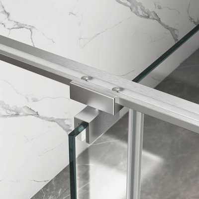 Porte de douche pivotante de 56 à 60 po de large ouverte à l'extérieur avec verre trempé de 5/16 po et nickel brossé, fonction de rebond automatique, réglage de 4 pouces pour une installation flexible, poignées à charnières en acier inoxydable 304,