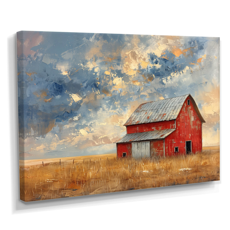Vintage red Grey summer Barn breeze - Barn Wall Art, 24" H x 32" W x 1" D, Wrapped Canvas