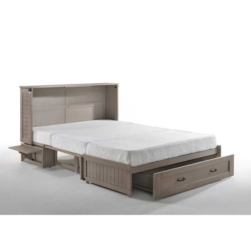 Grand lit escamotable avec matelas et rangement Marview, Bois de flottage brossé