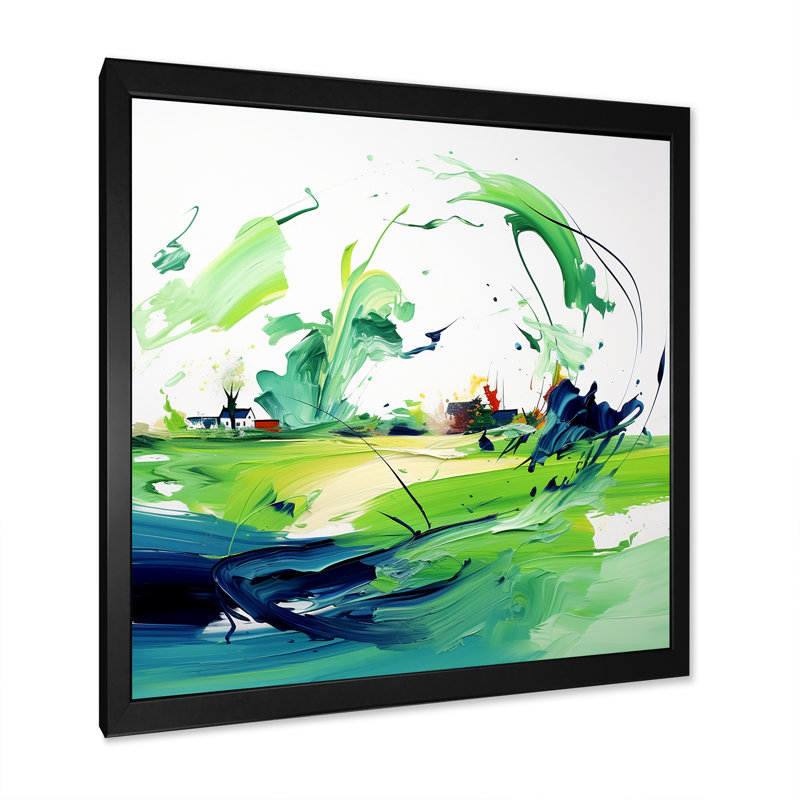 «Green and Blue», impression d'art abstrait mural, Cadre simple noir, H 36 po x l 36 po x P 1,5 po