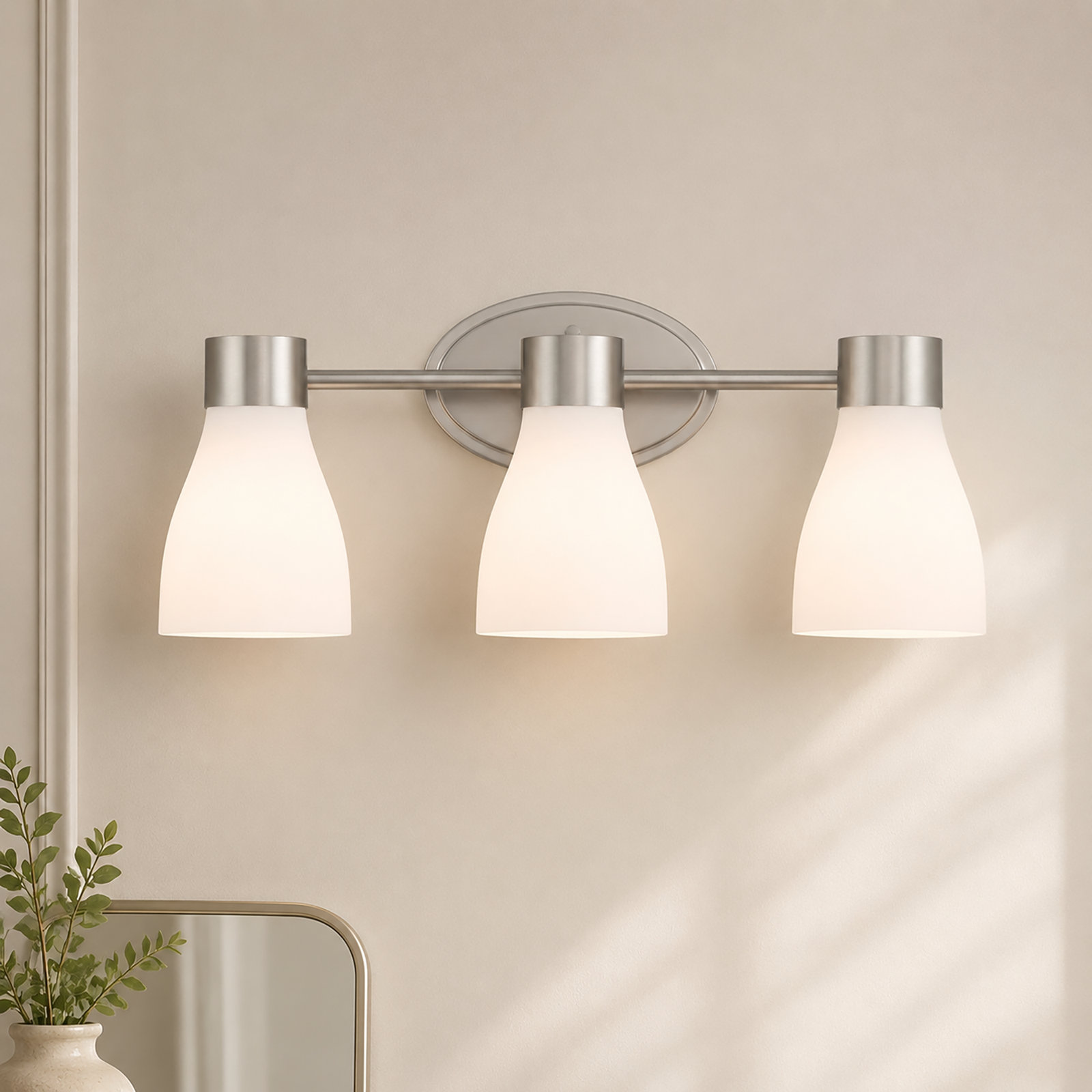 Jessa Opal Glass Dimmable Vanity Light, 3, Brushed Nickel