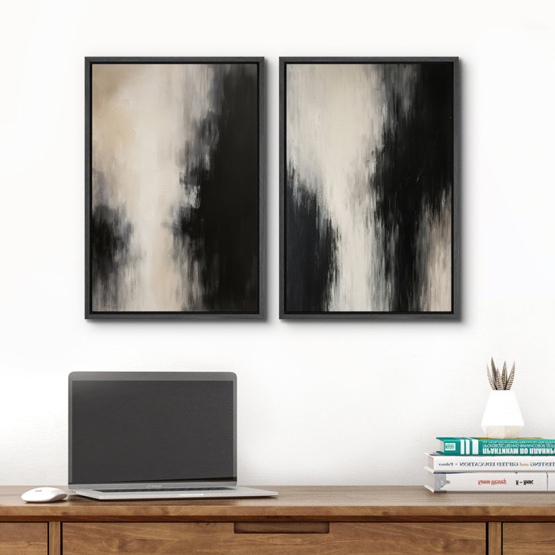 2 pièces, reproduction d'art sur toile encadrée pour une décoration moderne, H 36 po x l 24 po, Noir