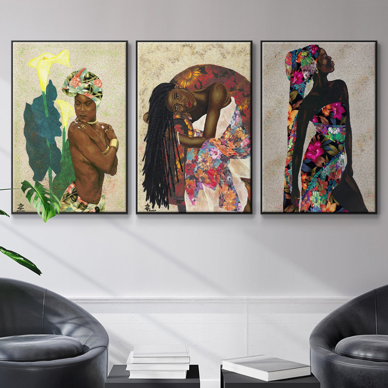 " Woman Strong I " 3 - Pieces, Black, 24" H x 48" W  x 2" D