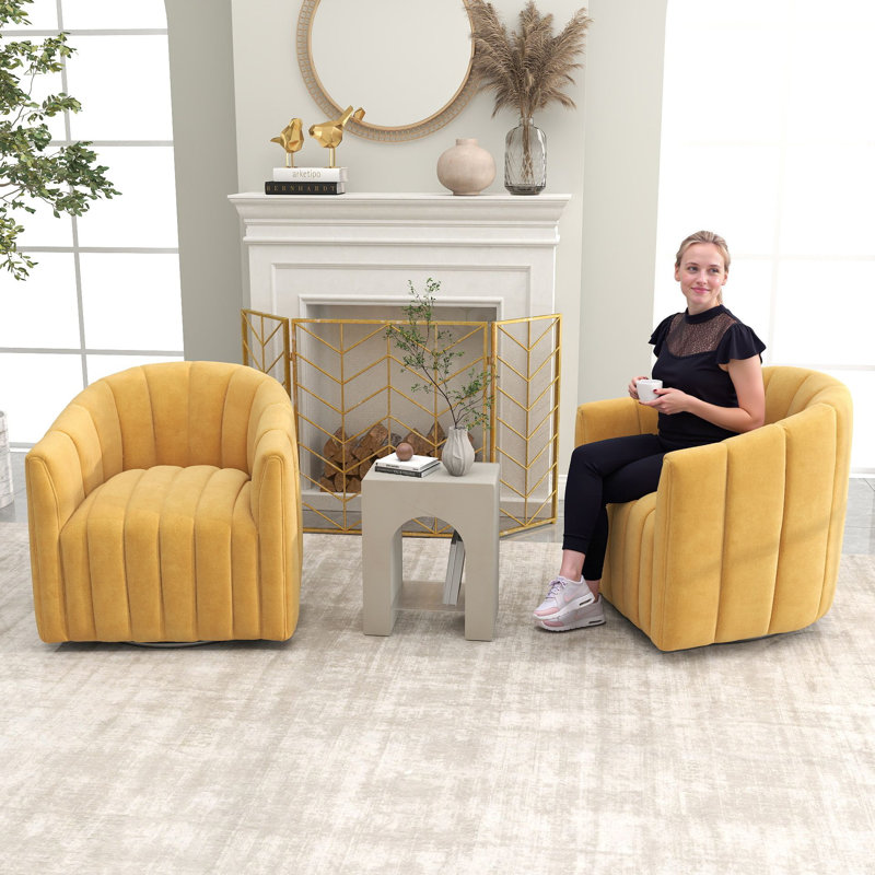Annelotte Velvet Swivel Barrel Chair, Yellow