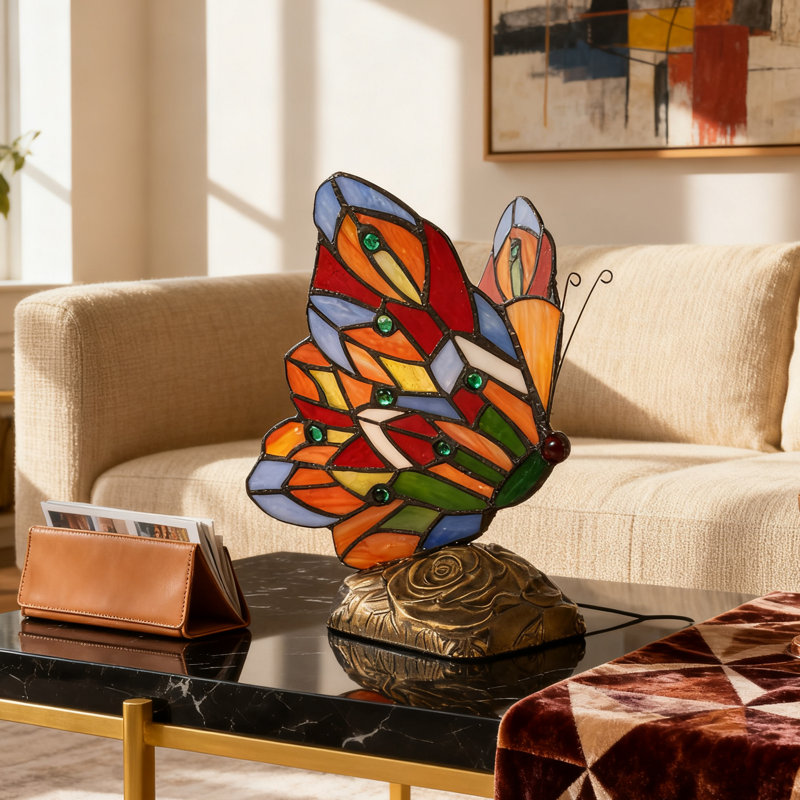 Lampe de table papillon Tiffany, 9.4'' H X 7'' W X 4'' D