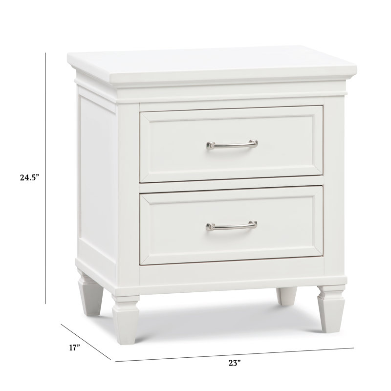Darlington Warm White 2-Drawer Nightstand with Satin Nickel Handles