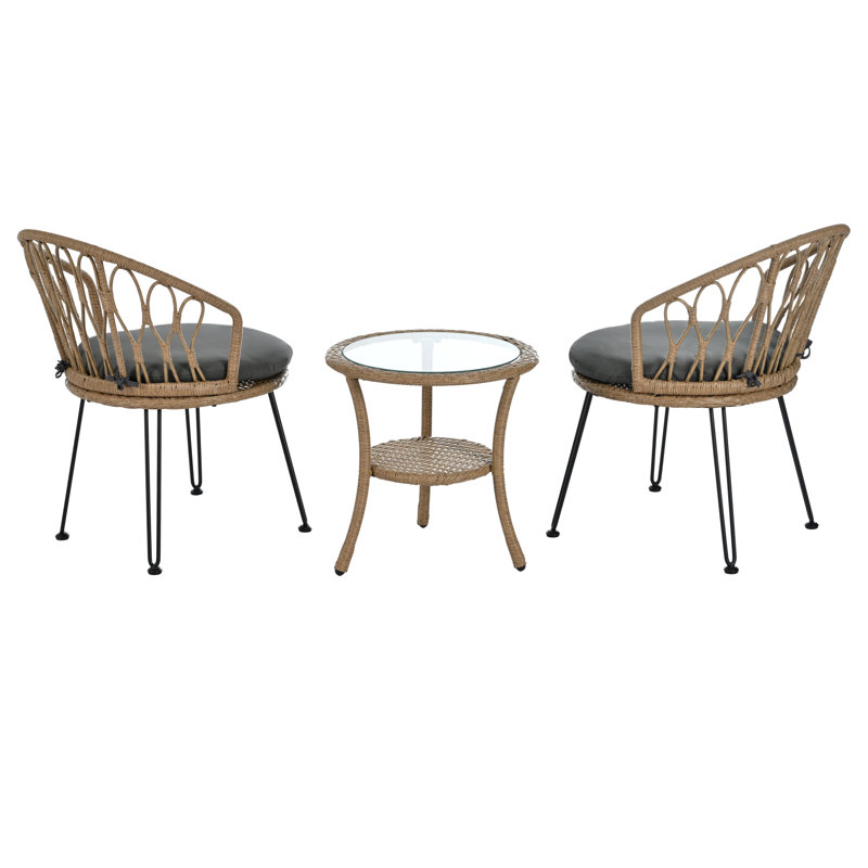 Ensemble de chaises de loisirs en rotin élégant et durable avec table en verre