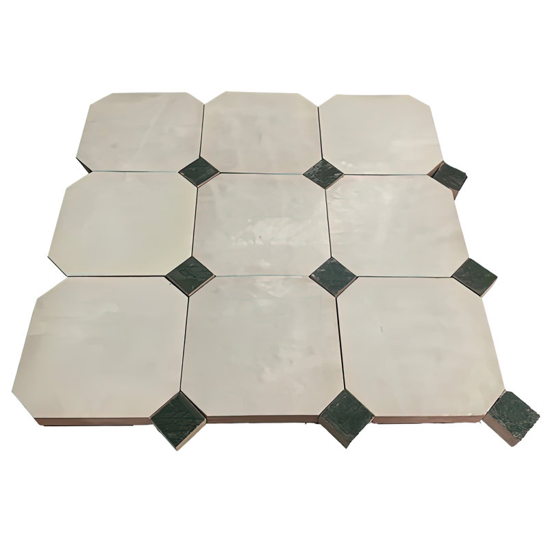 Bouchon Zellige 12" x 12" Mosaic Wall Tile, Hunter Green/White