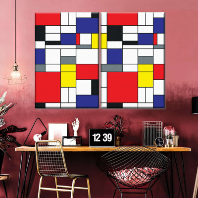 Abstract Geometric Geometric Mondrian I Multi Piece Canvas Print On Canvas 2 Pieces Set