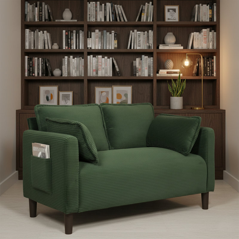 Canapé moderne en velours côtelé avec poche de rangement latérale, canapé compact de 48 po pour le salon ou un appartement