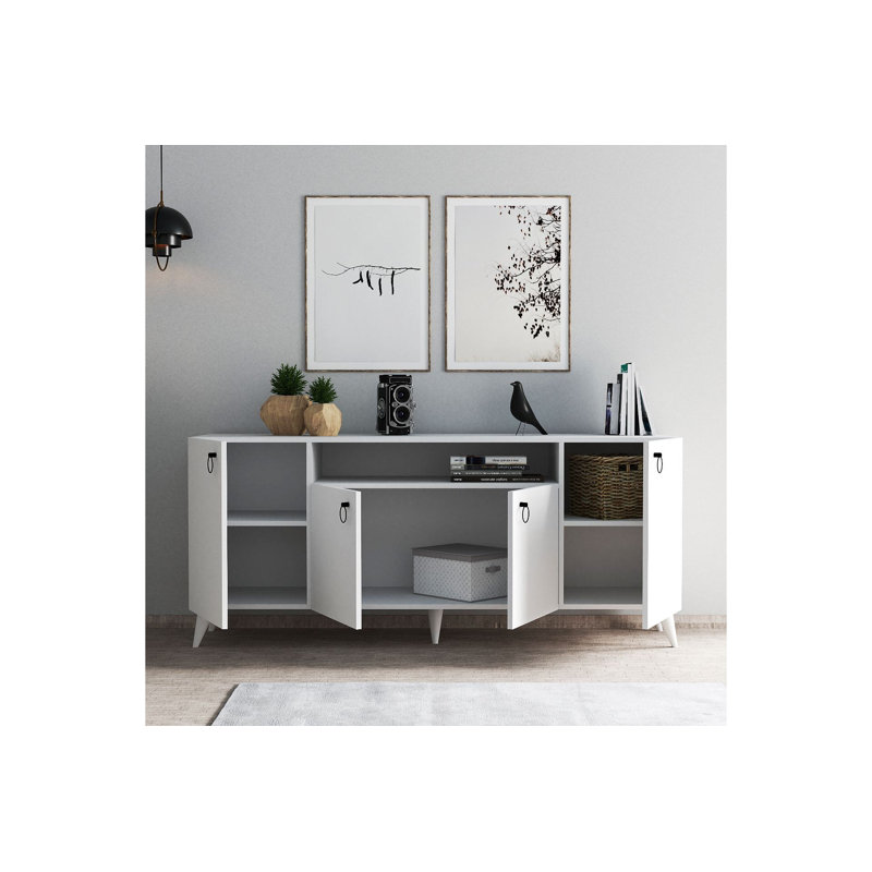 Modern White Console Table with Numerous Shelves, 70.9 x 31.2 x 17.5 inches | 100% Melamine Coated Particle Board, Thickness: 0.7 inches | Stylish and Functional Storage Solution for Home Decor and Organization