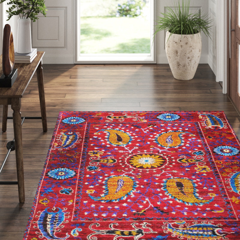 Melody Hand Knotted Silk Oriental Area Rug, Rectangle 5'5" x 8'