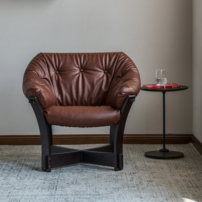 Méridienne en cuir de 34,65 pouces de large avec structure en bois massif, idéale pour les salons, les chambres et les balcons