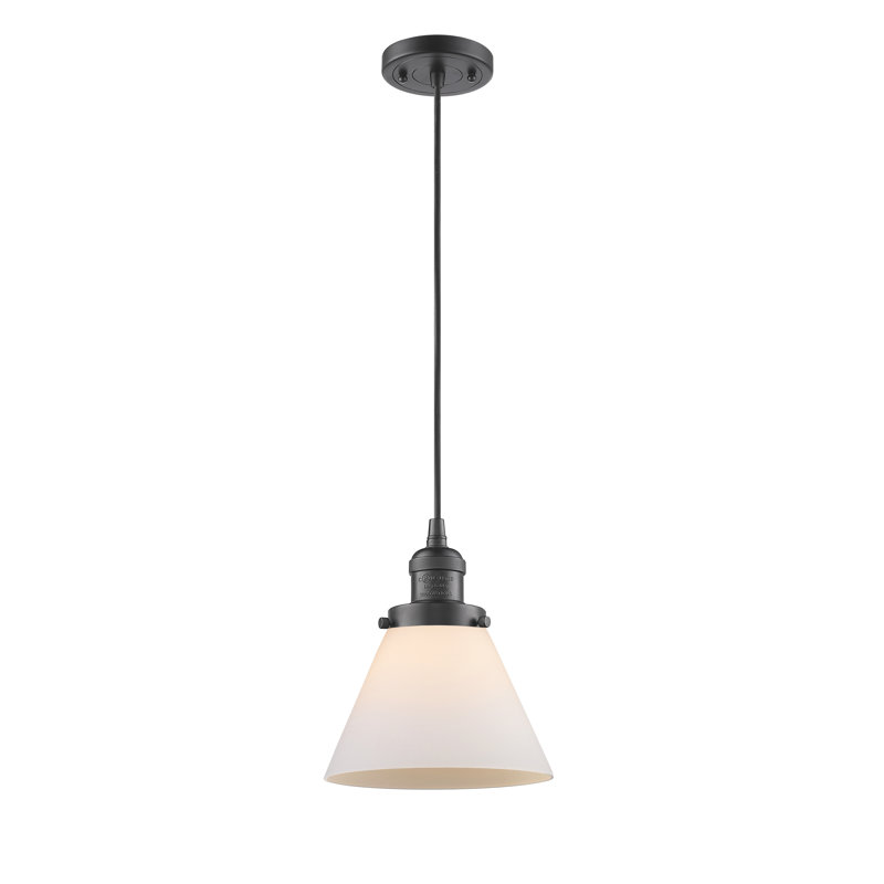 Luminaire suspendu conique à 1 lumière Parkview, Boîtier blanc mat, H 9,13 po x l 7,75 po x P 7,75 po, Bronze huilé