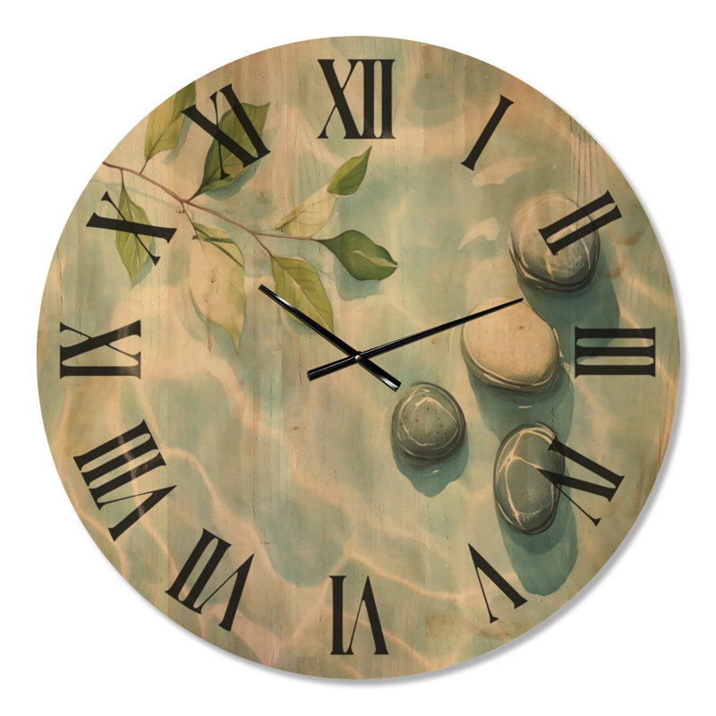 Horloge Boho - Pierres et feuilles sur l'eau, imprimée sur bois, Oversized