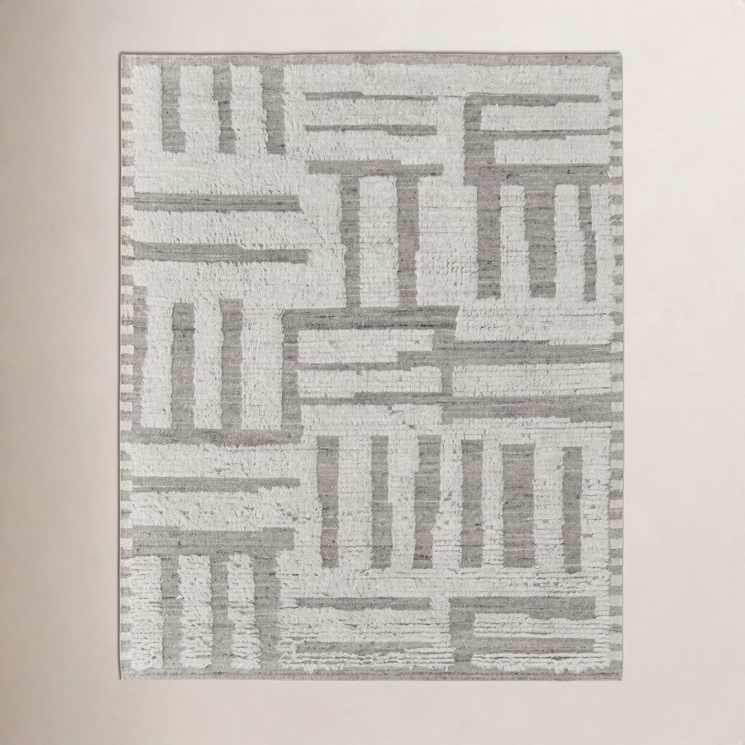 Jalaycia Gray Hand-Woven Geometric Wool Rug, Rectangle 3'6" x 5'6"