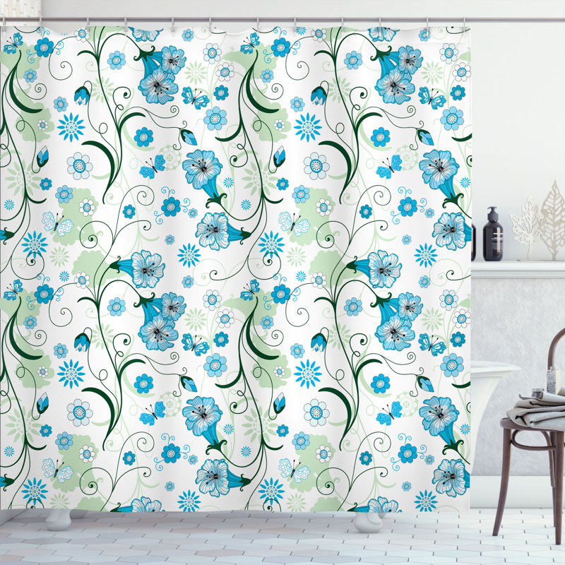 Floral Shower Curtain with Hooks Included, 69" H x 105" W