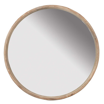 28 Inch Round Wood Mirror, Wall Mounted Home Decor for Bathroom and Living Room with Durable Fir Frame