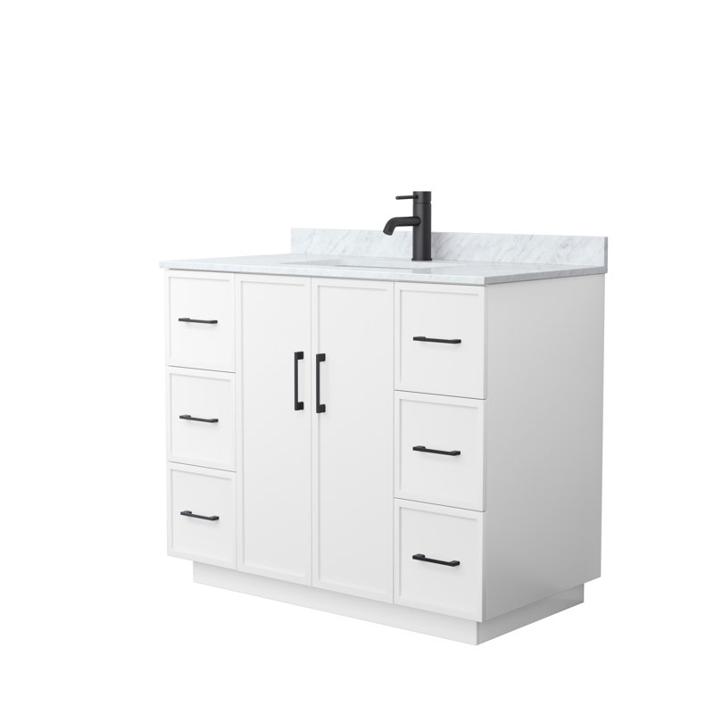 Elan TK 42" Freestanding Single Bathroom Vanity with Marble Top, White, Matte Black